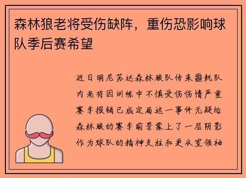 森林狼老将受伤缺阵，重伤恐影响球队季后赛希望