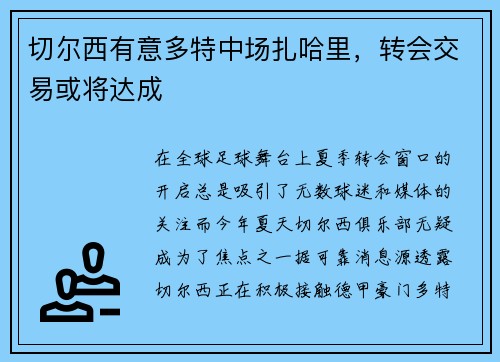 切尔西有意多特中场扎哈里，转会交易或将达成
