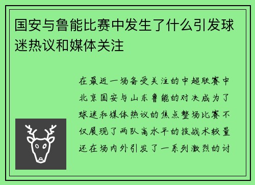 国安与鲁能比赛中发生了什么引发球迷热议和媒体关注
