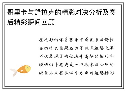 哥里卡与舒拉克的精彩对决分析及赛后精彩瞬间回顾