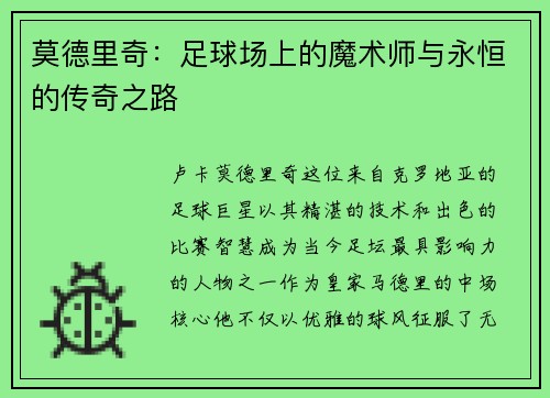 莫德里奇：足球场上的魔术师与永恒的传奇之路