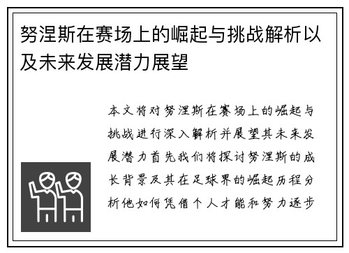 努涅斯在赛场上的崛起与挑战解析以及未来发展潜力展望