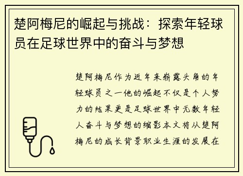 楚阿梅尼的崛起与挑战：探索年轻球员在足球世界中的奋斗与梦想