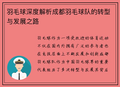 羽毛球深度解析成都羽毛球队的转型与发展之路
